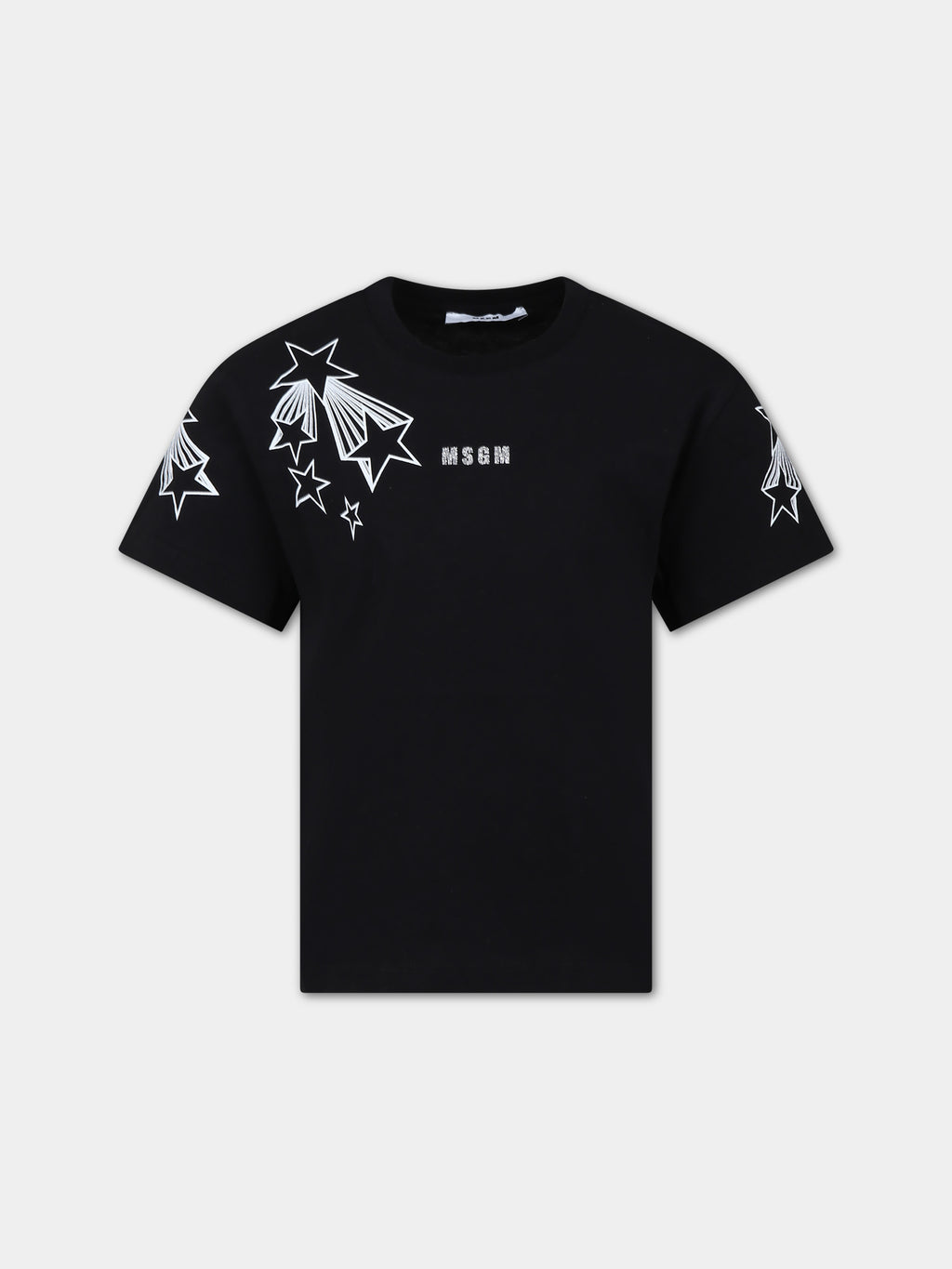 T-shirt noir pour fille avec logo et étoiles